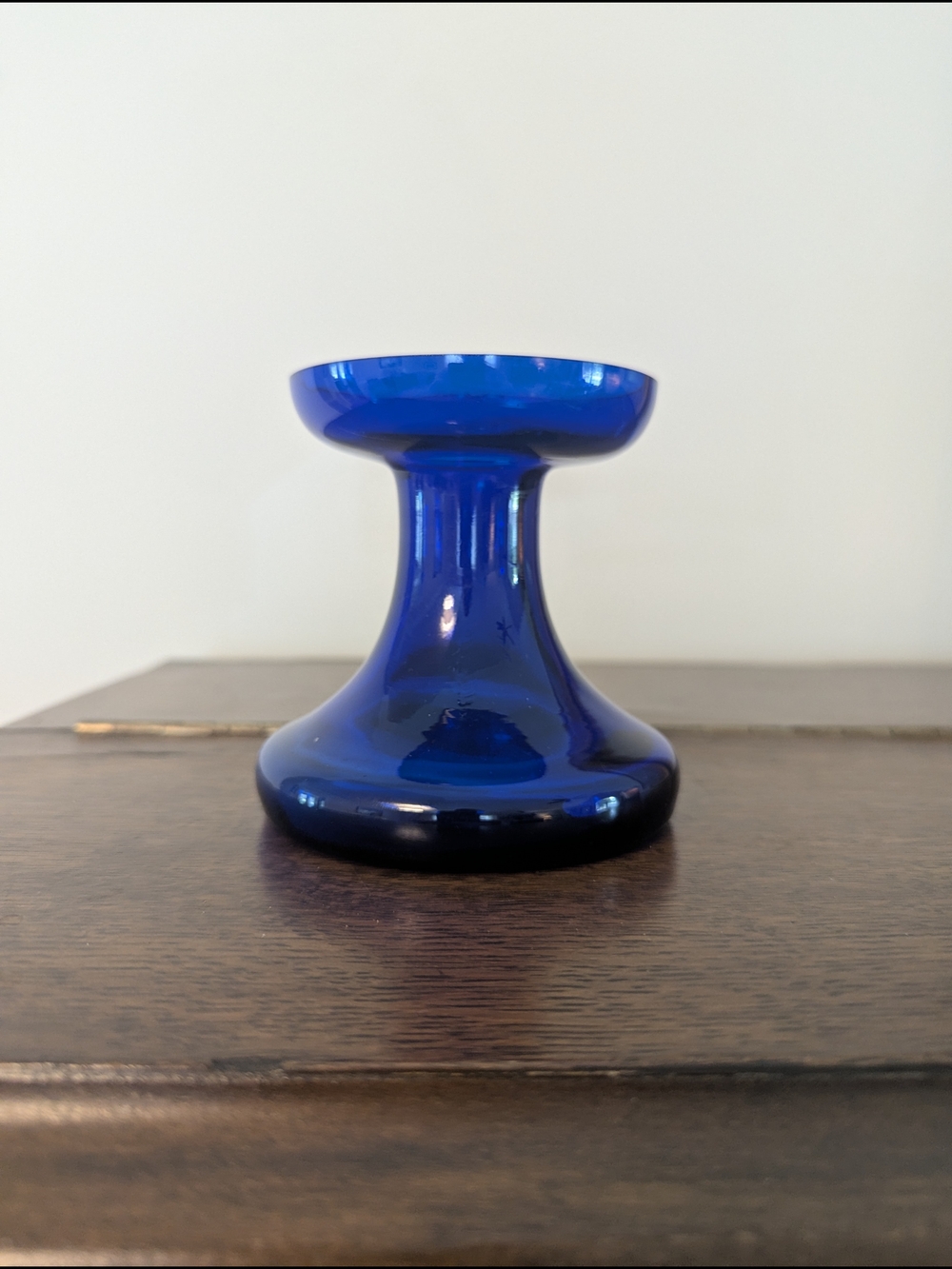 Cobalt Blue Glass Pedestal Candle Holder Art Glass Pillar
